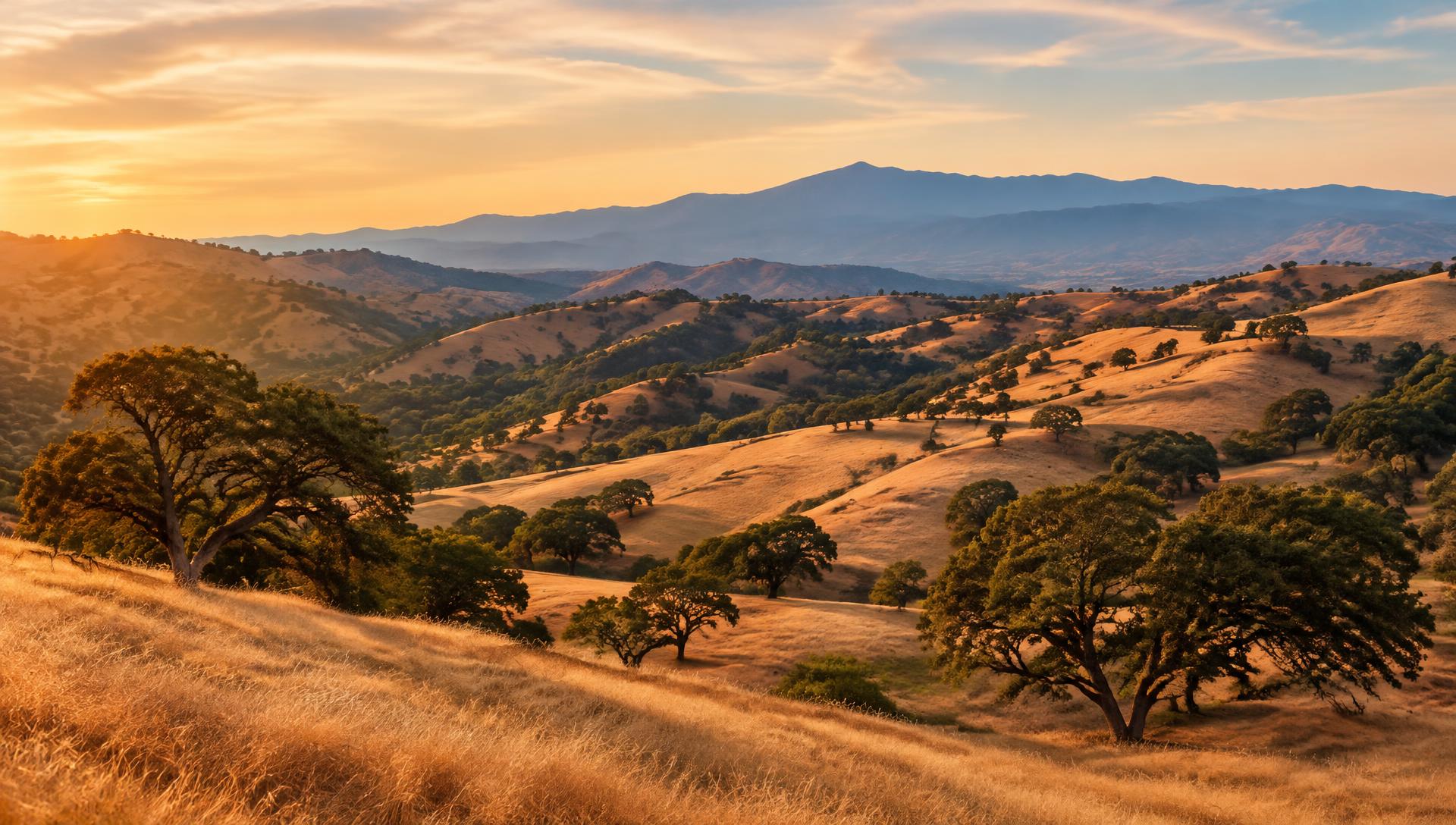 Golden foothills of Tulare County at sunset